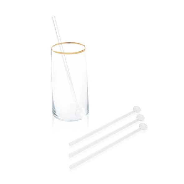 Time 4'lü Cam Latte Kaşığı - Şeffaf - 21 cm - 2