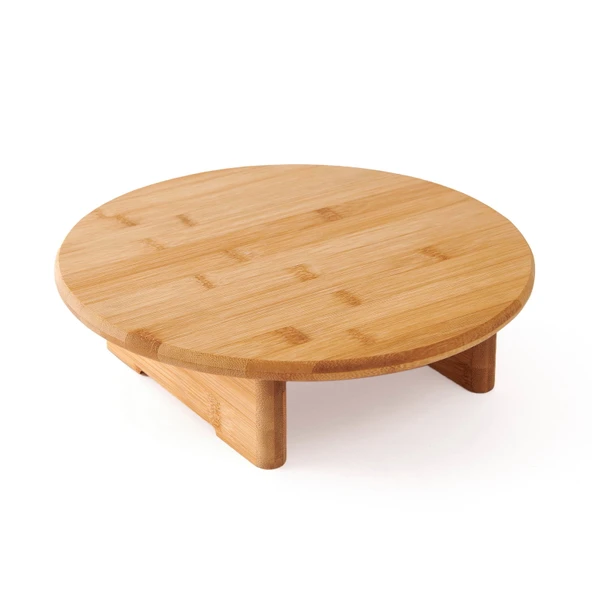 Bambu Ayaklı Yuvarlak Kesme Tahtası - Bej - 29,5x31,5 cm - 3