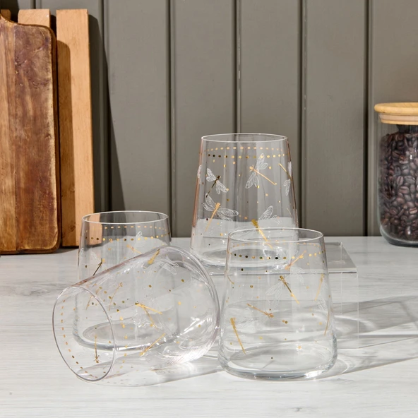 Dragonfly 4'lü Su Bardağı - Renkli - 420 ml