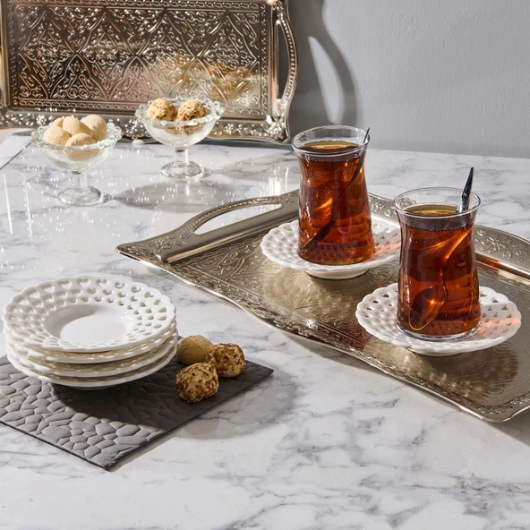 6'lı Porselen Çay Tabağı - Beyaz - 11 cm