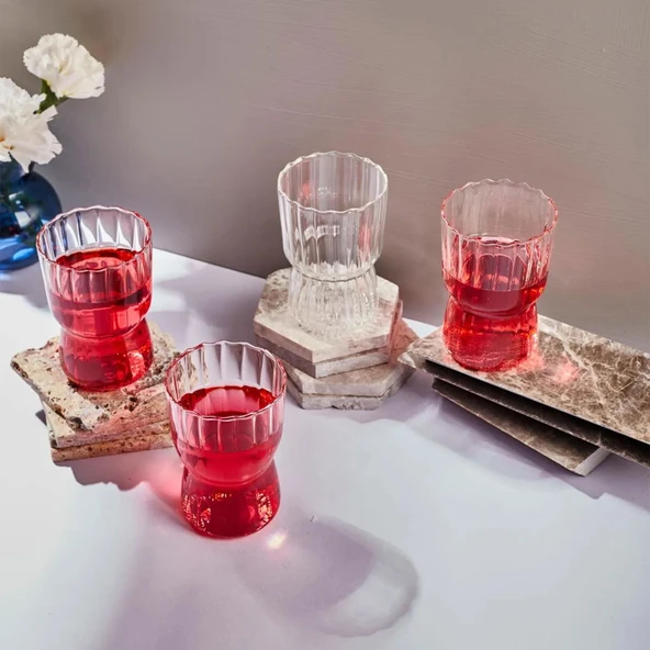 15885 Stripe 4'lü Borosilikat Cam Bardak - Şeffaf - 320 ml - 2