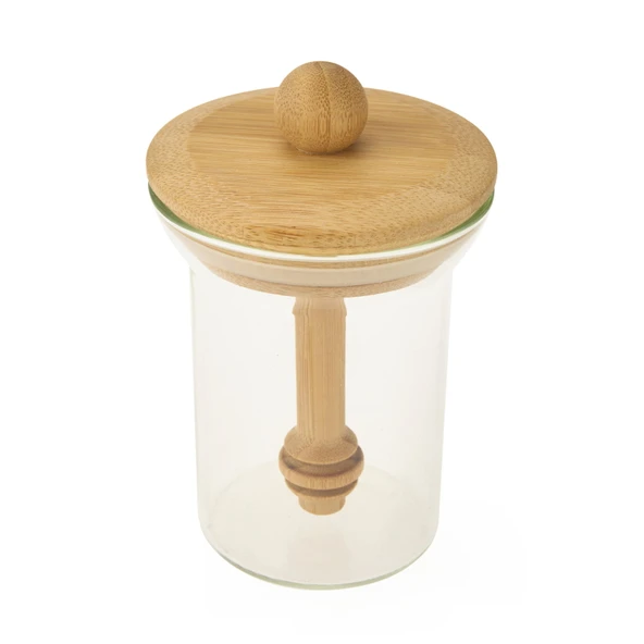 Bambu Kaşıklı Bal Kavanozu - Şeffaf - 14,5 cm - 3
