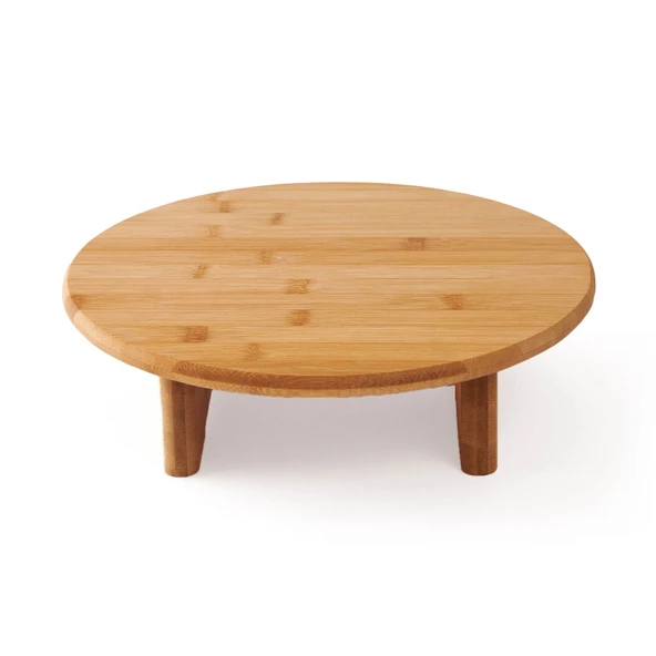 Bambu Ayaklı Yuvarlak Kesme Tahtası - Bej - 29,5x31,5 cm - 2