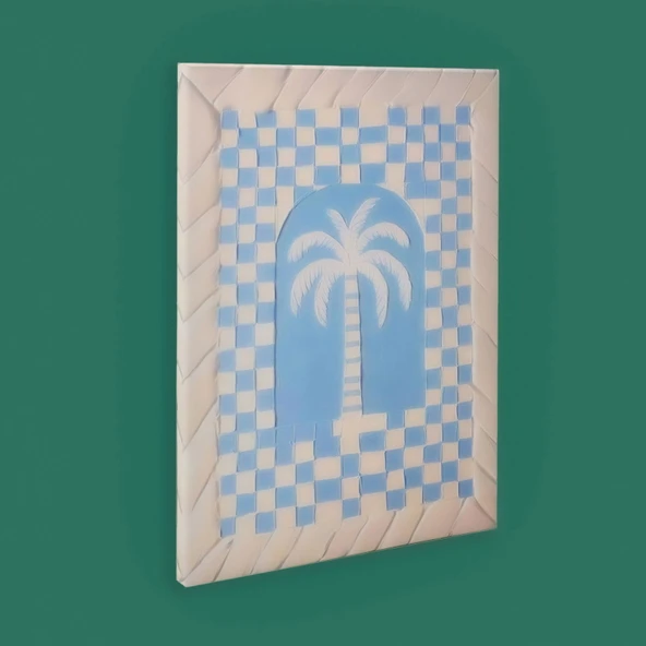 Deco Palm Breeze Kanvas Tablo - Mavi / Beyaz - 50x70 cm - 3