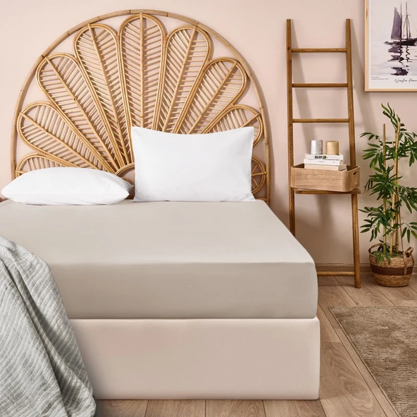Soft Basic Tek Kişilik Lastikli Çarşaf - Bej - 100x200 cm ürün görseli 1