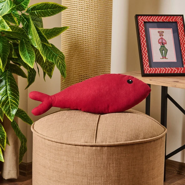 Soft Balık Figürlü Yastık - Kırmızı - 40x16 cm ürün görseli 1