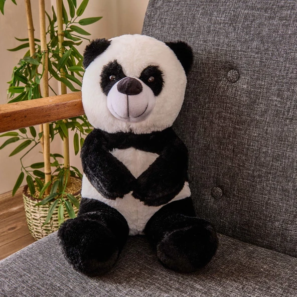 Soft Panda Figürlü Yastık - Siyah / Beyaz - 35 cm - 2