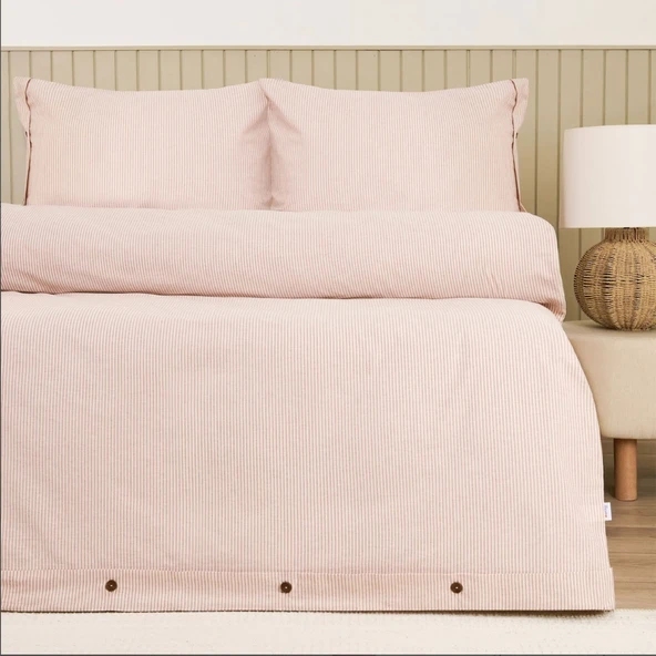 Soft Stripe Çift Kişilik Nevresim Takımı - Kiremit