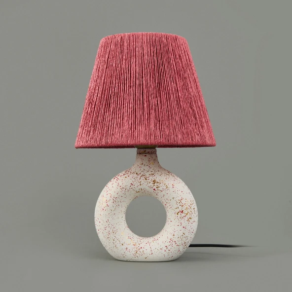 Design Printemps Handmade Seramik Abajur - Pembe / Beyaz - 42x25x25 cm - 2