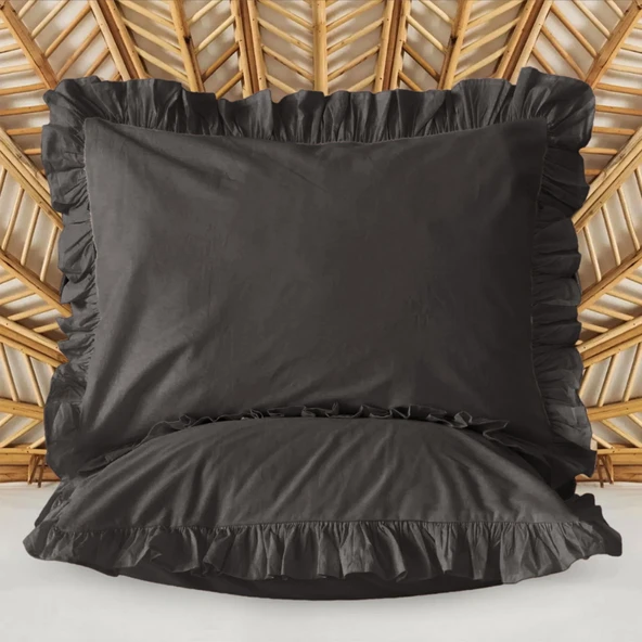 Soft Fırfırlı 2'li Yastık Kılıfı - Antrasit - 50x70 cm ürün görseli