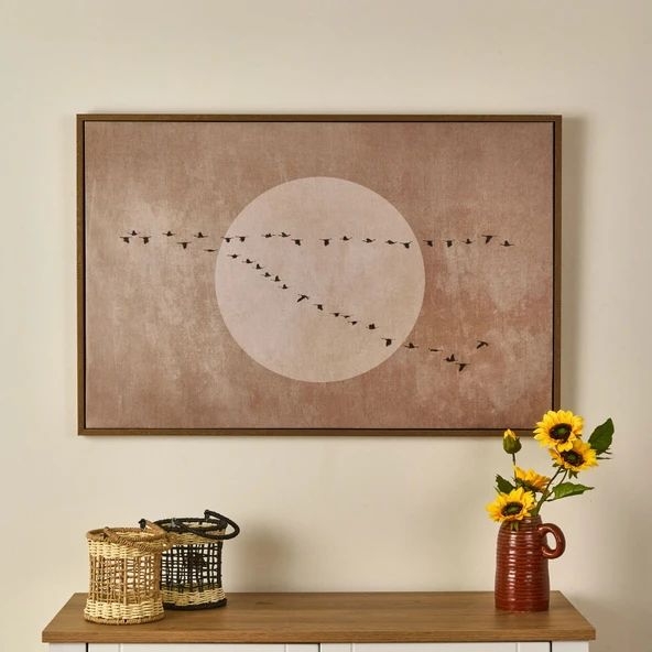 Deco Pajaros Tablo - Bej - 90x60 cm