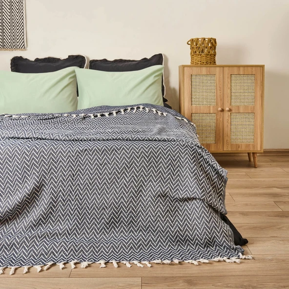 Soft Wicker Çift Kişilik Yatak Örtüsü - İndigo - 200x230 cm