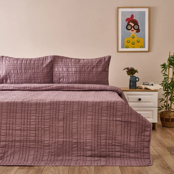 Soft Elit Çift Kişilik Yatak Örtüsü Seti - Mürdüm - 200x230 cm