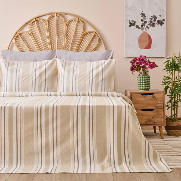 Soft Verano Çift Kişilik Pike Takımı - Gri / Bej