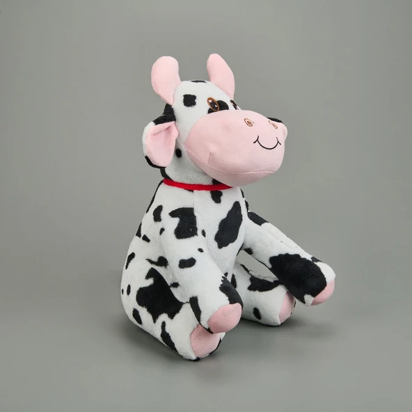 Soft Büyük İnek Figürlü Yastık - Beyaz / Siyah - 40x27 cm - 2