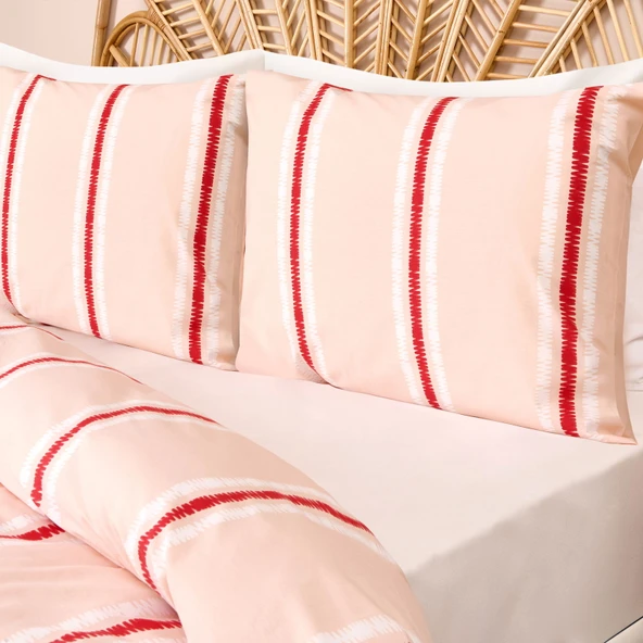 Soft Strisce Çift Kişilik Nevresim Takımı - Taş / Kiremit - 2