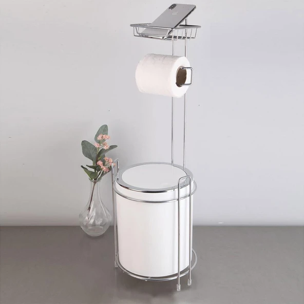 Yedekli Wc Kağıtlığı Ve Çöp Kovası - Beyaz