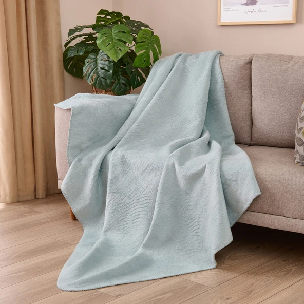 Soft Çift Taraflı Pamuklu Tv Battaniyesi - Mint / Beyaz - 130x170 cm