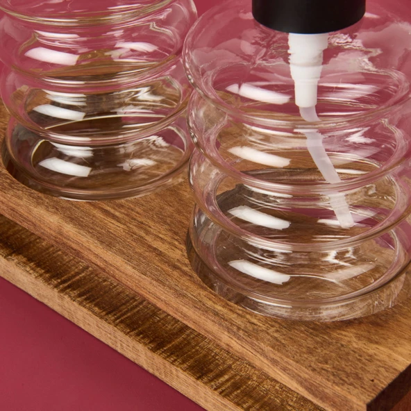 Cam 2'li Halka Sıvı Sabunluk Seti - Şeffaf / Gri / Kahverengi - 3