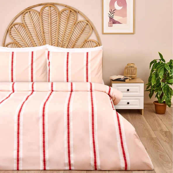 Soft Strisce Çift Kişilik Nevresim Takımı - Taş / Kiremit