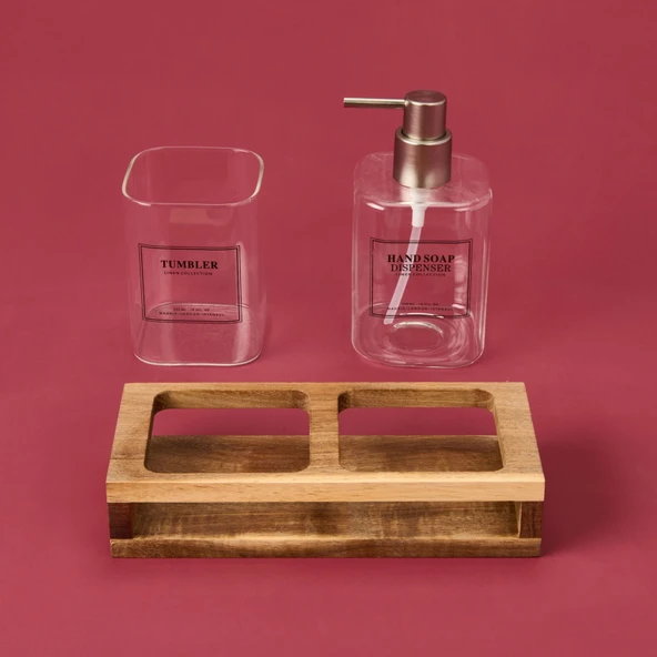 Cam 2'li Kare Sıvı Sabunluk Seti - Şeffaf / Siyah - 2