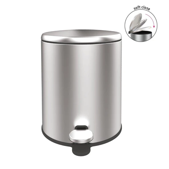 Cigo Paslanmaz Çelik Pedallı Banyo Çöp Kovası - Gri - 6 lt