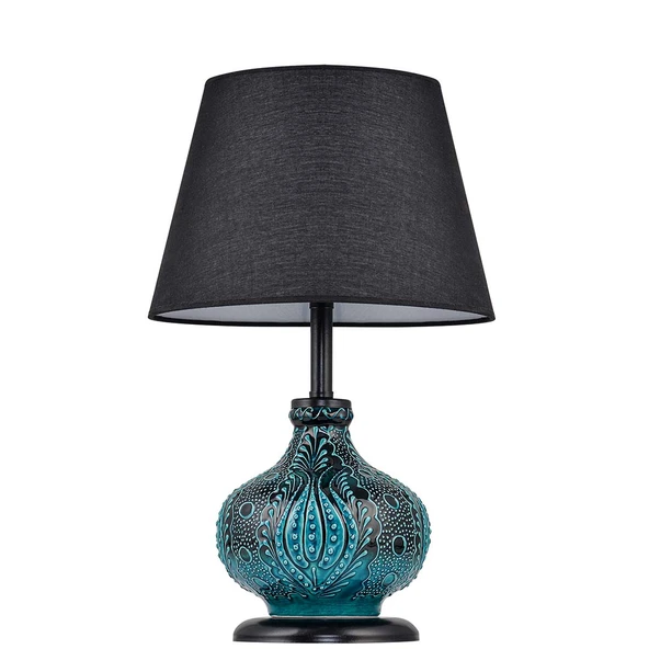 Light Patara Çini Detaylı Seramik Abajur - Siyah / Turkuaz - 2