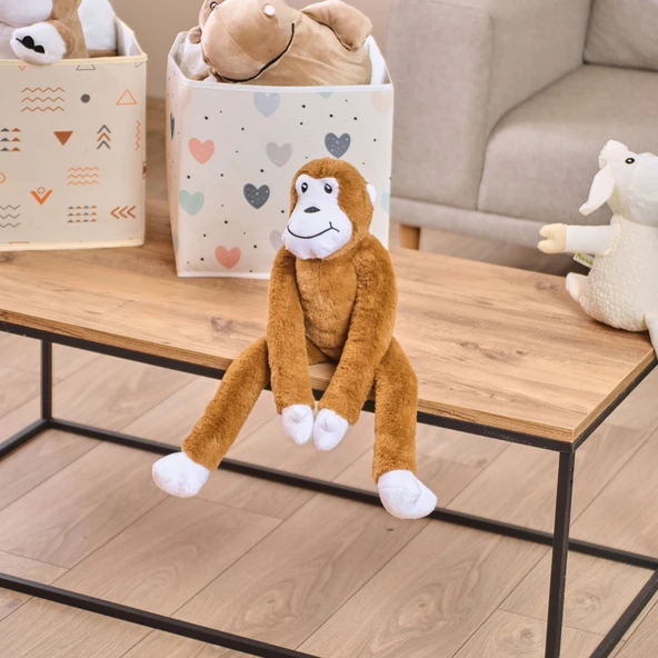 Soft Cırtcırtlı Maymun Figürlü Yastık - Kahverengi - 90x15 cm ürün görseli 1