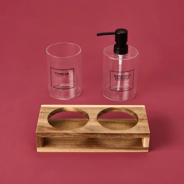 Cam 2'li Yuvarlak Sıvı Sabunluk Seti - Şeffaf / Gri / Kahverengi - 2