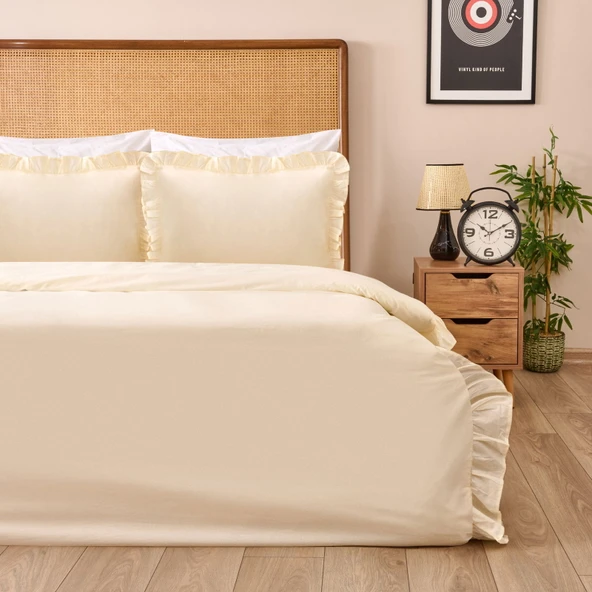 Soft Fırfırlı Tek Kişilik Nevresim Takımı - Taş