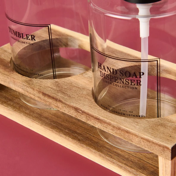 Cam 2'li Yuvarlak Sıvı Sabunluk Seti - Şeffaf / Gri / Kahverengi - 3