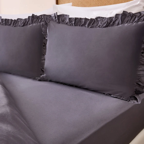Soft Fırfırlı Çift Kişilik Nevresim Takımı - Antrasit - 2
