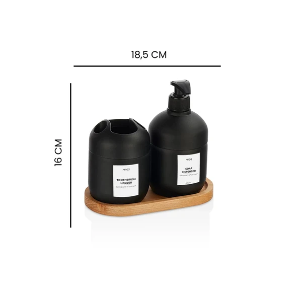 Cool 3 Parça Stantlı Banyo Aksesuar Seti - Siyah - 2