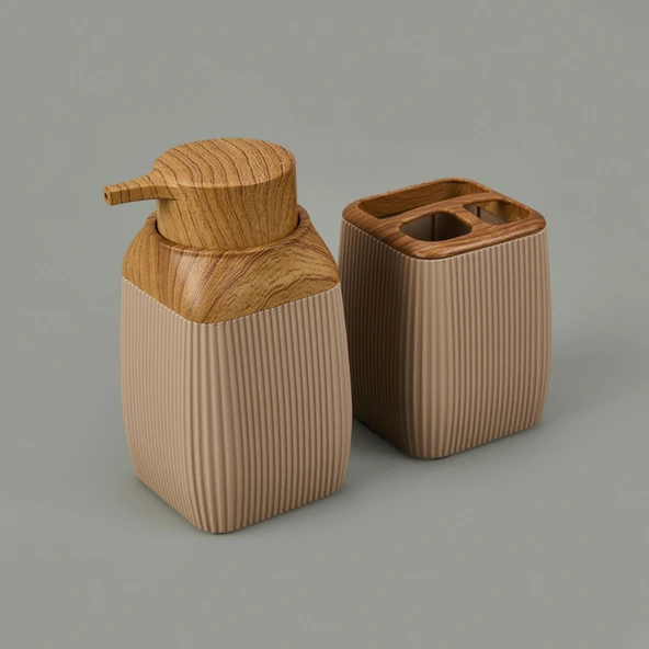 Bath Diva 2'li Sıvı Sabunluk ve Diş Fırçalık Seti - Kahverengi