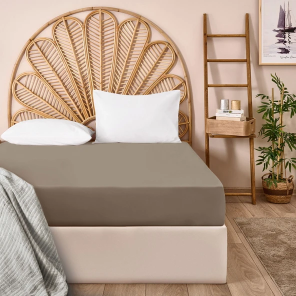 Soft Çift Kişilik Lastikli Çarşaf - Kahverengi - 180x200 cm