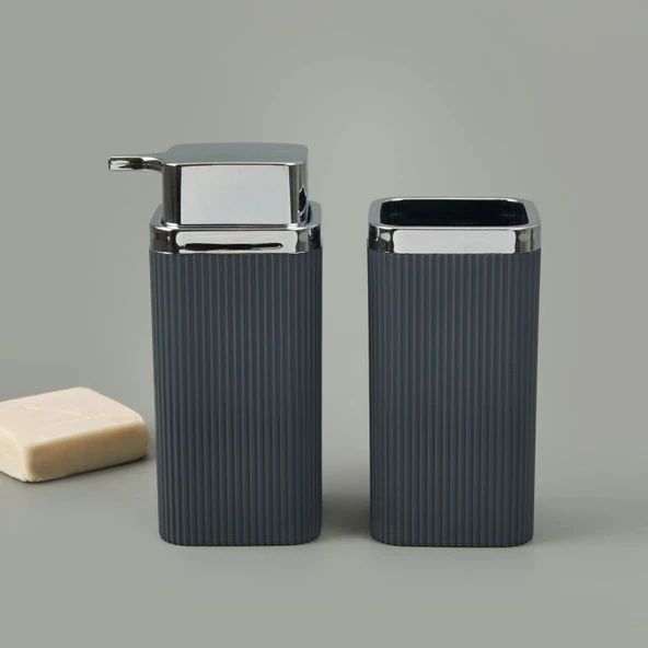 Bath Stella 2'li Sıvı Sabunluk ve Diş Fırçalık Seti - Antrasit - 2