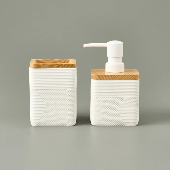 Bath Madera 2'li Banyo Sıvı Sabunluk Seti - Beyaz - 2