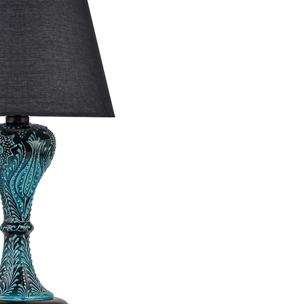 Light Gordion Çini Detaylı Seramik Abajur - Siyah Şapka / Siyah Ayak - 3