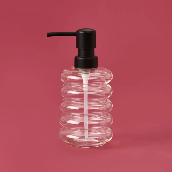 Kapaklı Borosilikat Cam Sıvı Sabunluk - Şeffaf / Siyah