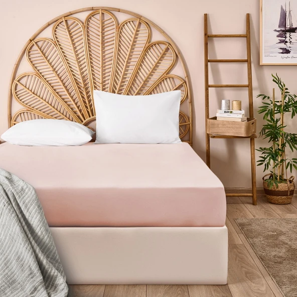 Soft Çift Kişilik Lastikli Çarşaf - Toz Pembe - 180x200 cm ürün görseli 1