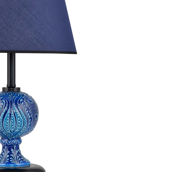 Light Sardes Çini Detaylı Seramik Abajur - Mavi Şapka / Siyah Ayak - 3