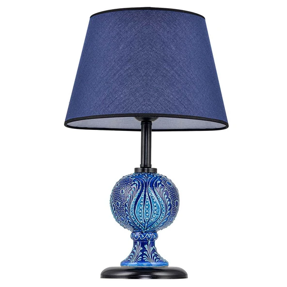 Light Sardes Çini Detaylı Seramik Abajur - Mavi Şapka / Siyah Ayak - 2