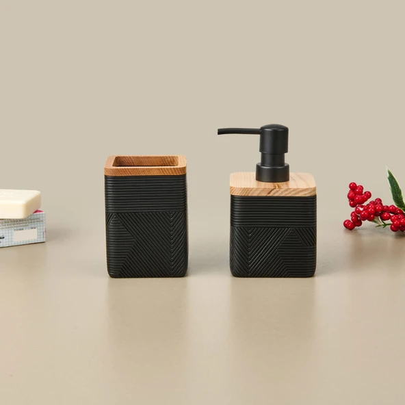 Bath Madera 2'li Banyo Sıvı Sabunluk Seti - Siyah