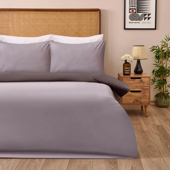 Soft Çift Renkli Çift Kişilik Nevresim Takımı - Antrasit / Taş
