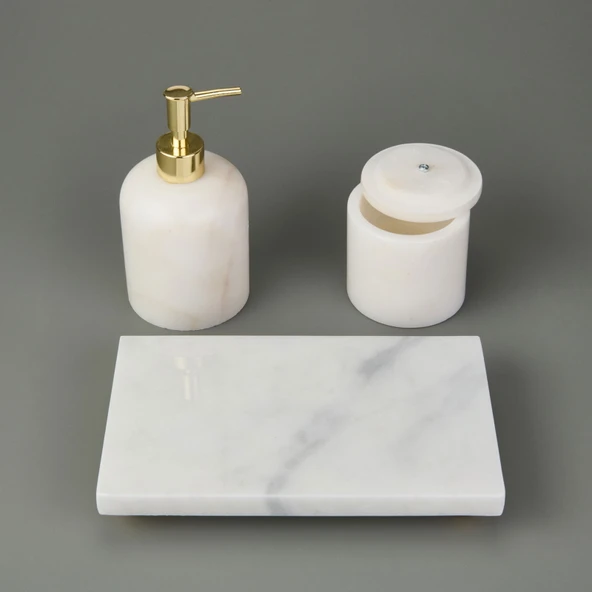 Bath 3'lü Mermer Banyo Seti - Beyaz - 3
