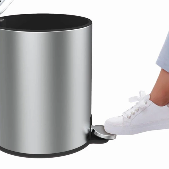 Cigo Paslanmaz Çelik Pedallı Banyo Çöp Kovası - Gri - 6 lt - 3