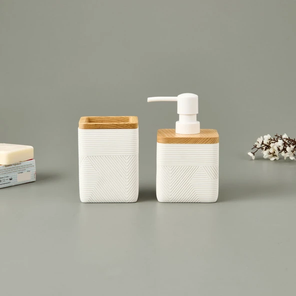 Bath Madera 2'li Banyo Sıvı Sabunluk Seti - Beyaz
