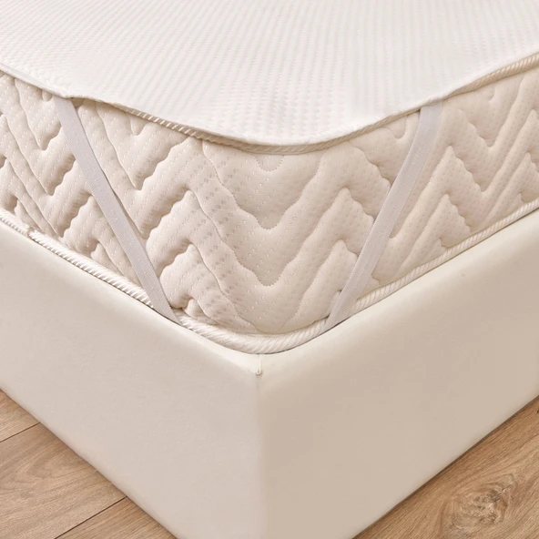 Soft Minik Kapitoneli Tek Kişilik Sıvı Geçirmez Lastikli Alez - Beyaz - 100x200 cm - 2