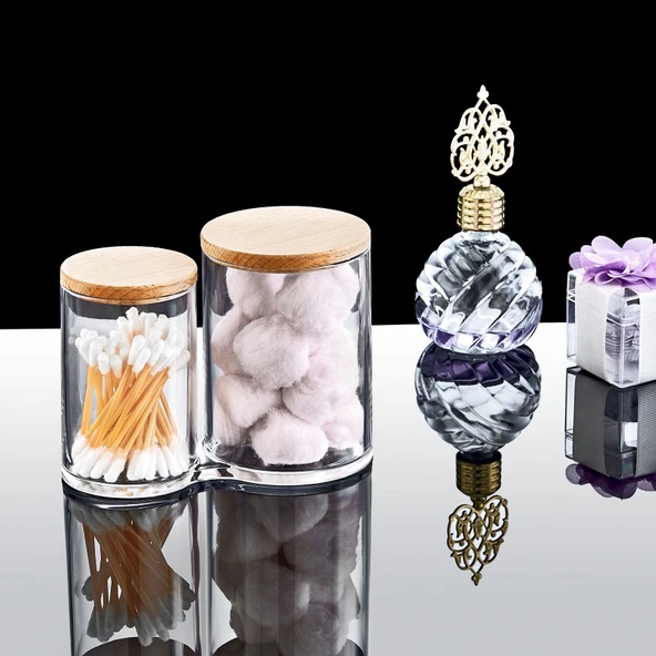 Up Ahşap Kapaklı 2'li Pamuk Kutusu ürün görseli