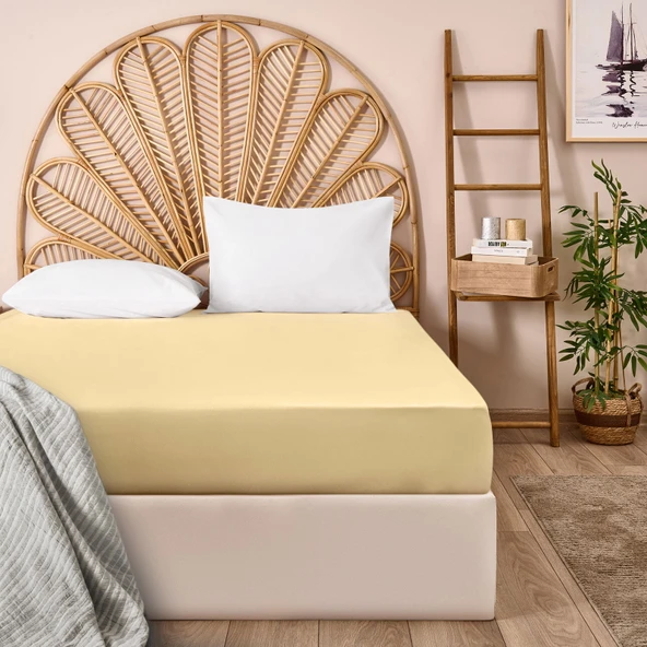 Soft King Size Lastikli Çarşaf - Açık Bej - 180x200 cm ürün görseli